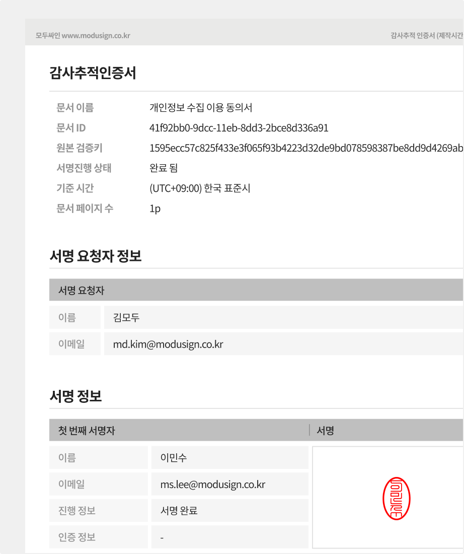 img 전자계약 감사추적인증서 상세